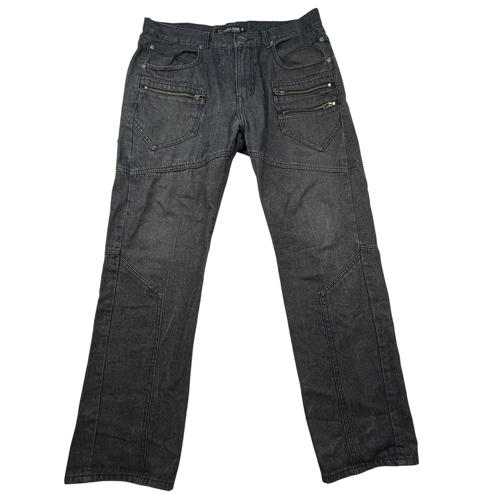 Sacred Crown Jeans Men's 36 Black Wash Denim Zipper Pocket Moto Style